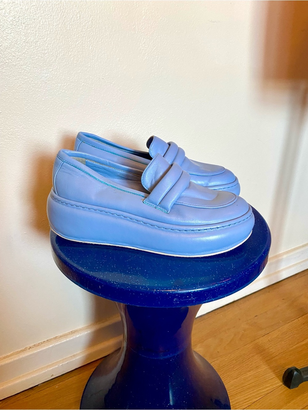 Camper Blue Leather Platform Loafers